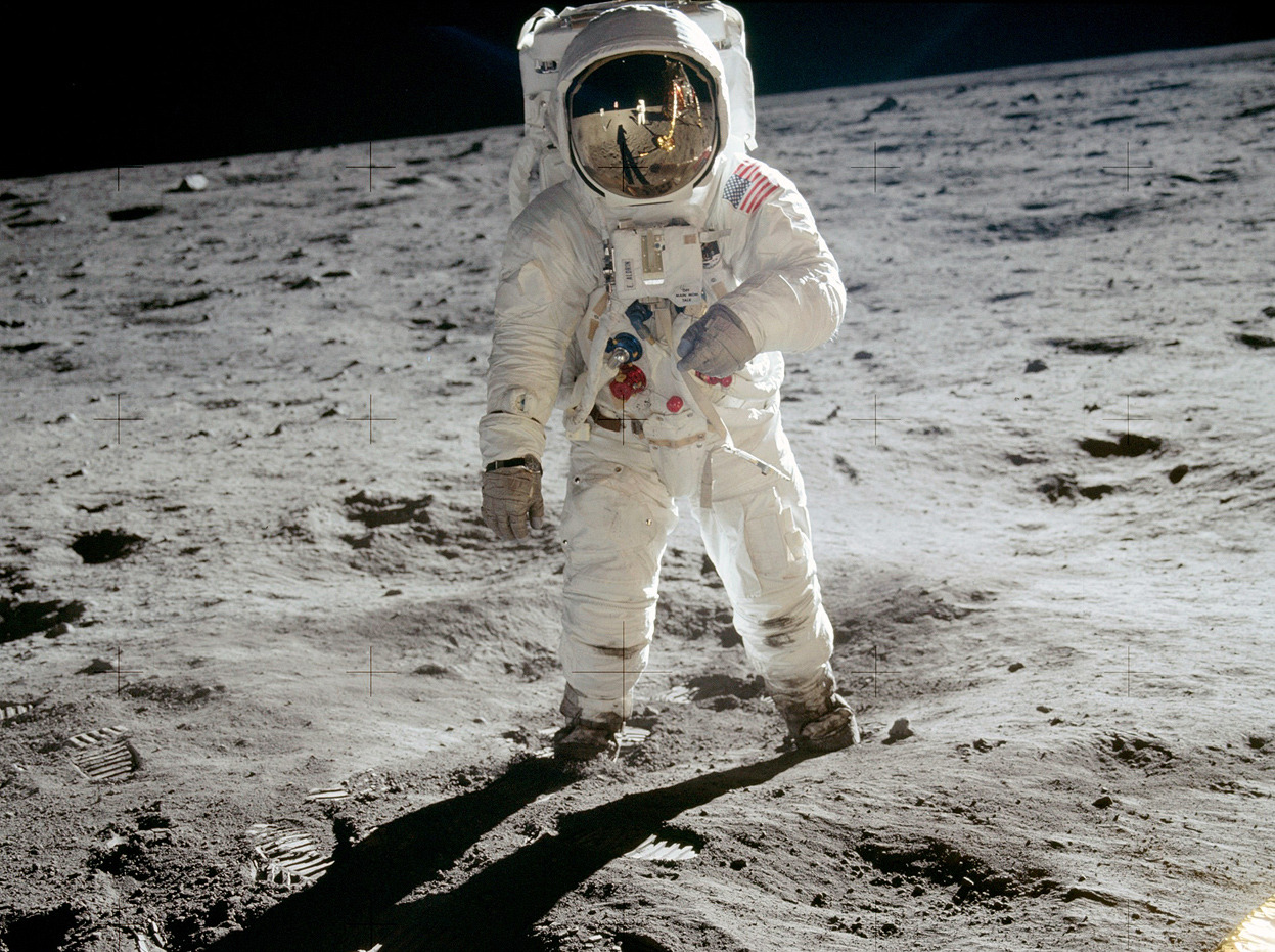 From 45 Years Ago We Landed Men on the Moon, one of 45 photos. Astronaut Buzz Aldrin, lunar module pilot, walks on the surface of the Moon near the leg of the Lunar Module (LM) “Eagle” during the Apollo 11 extravehicular activity on July 20, 1969....
