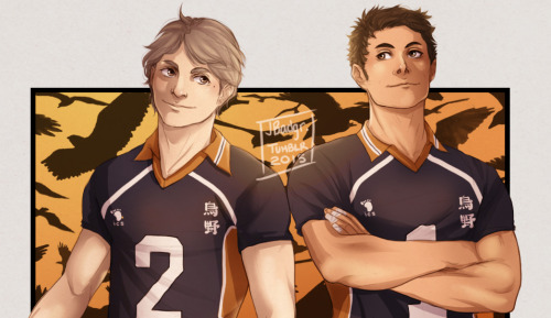 jbadgr:  Haikyuu!! Series: #5 Suga and Daichi Artist: JBadgr___________________________The next grouping in my HQ series: Momma and Poppa Kurasuno! I fell in love with Daichi even more after Ch. 149— that widdle muffin~~Tanaka and his big sis next?