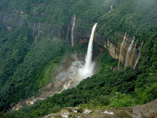 Nohkalikai Falls.During the monsoon season, this area of the north eastern Indian state of Meghalaya