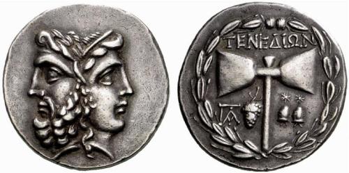 archaicwonder: Tetradrachm minted on Tenedos, (Mysia, Islands off Troas) c. 100-70 BC  The coin fea