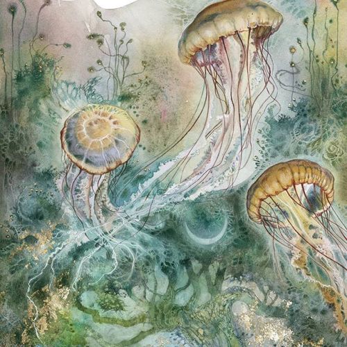 shadowscapes-stephlaw:Detail closeup of “surge”.#jellyfish #art #arteveryday #water #flowing #blue #