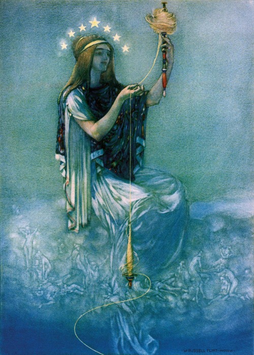 silenceformysoul:Sir William Russell Flint, “Clotho,” from The Thoughts of the Emperor Marcus Aureli