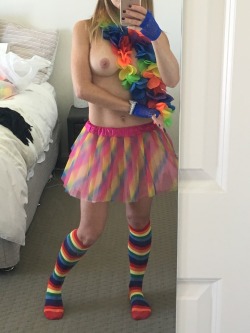 feistylittleleopard:  All ready for the colour run tomorrow… Will unfortunately have to be wearing more clothes to participate lol!  Looks perfect for the colour run. Get a bit of colour on you &amp; it&rsquo;s the perfect topless pantiless disguise