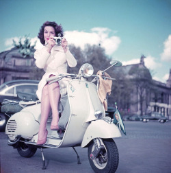ohyeahpop:  Maria Felix for Vespa scooters in Paris (France). In 1955.