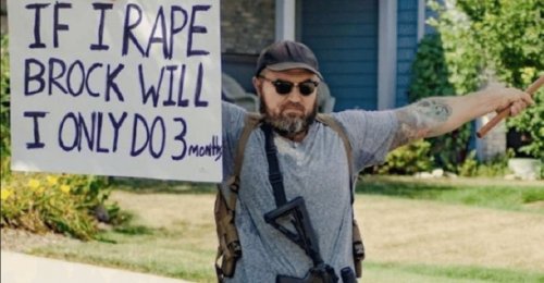 There are armed protesters threatening vigilante justice outside of Brock Turner’s family home. Thes