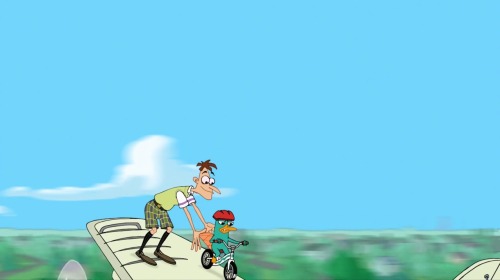 perrybearwaks:  I love how we PnF fans all freak out over the ADORABLENESS in these two photos   And everyone else is all like WHY IS HE RIDING A BIKE ON AN AIRBORNE PLANE