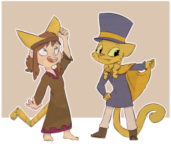 ciderward:A commission of young Katia and Hat Kid having an outfit swap.  Commissioned by A.M.Kitsune!  Thanks a bunch for commission me! Ahhhhh! &lt;333