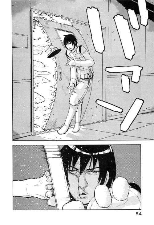chairtax:  I feel like this brief sequence exemplifies Knights of Sidonia’s biggest strength when it comes to playing with ham-fisted shonen garbage cliche stuff. This scene’s both comic and surreal; it looks like Tanikaze, the main character, practically