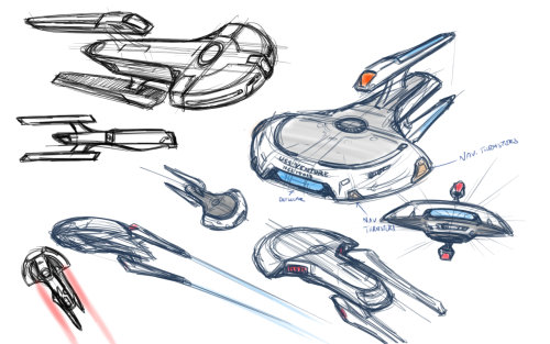 mytreksketches:Playing around with designing a ship. I began doodling with early TNG style in mind (