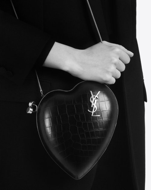 Vintage YVES SAINT LAURENT Heart Plexiglass Black Silk Box Bag 