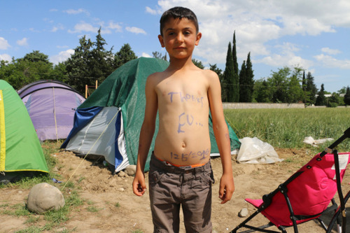 “Thanks EU…” As a part of a political action held in front of the border police in Idomeni fa