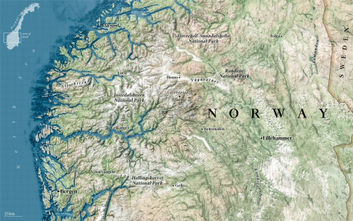 Relief map of south-central Norway