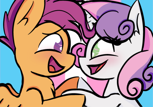 It’s trans day of visibility!So here’s Sweetie Belle with her awesome boyfriend ScootalooThey are in