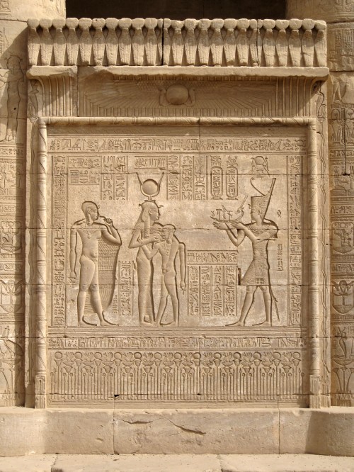 Roman reliefs at Dendera temple complex showing showing Roman Emperor Trajan and Egyptian gods and d