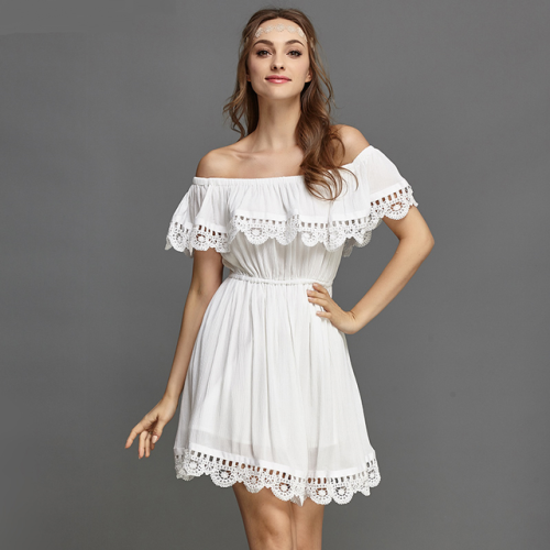 uniqistic:Elegant Vintage Lace Slash Neck White Beach Dress - Buy on fashionandlove.com/shop/