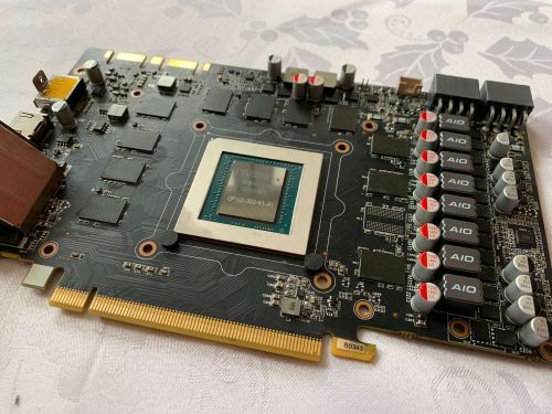 the internal circuit board of an nvidia graphics card. 