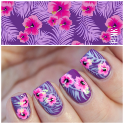 paulinaspassions:  Cute tropical hibiscus nails inspired by Victoria’s Secret wallpaper.  Read more details here: http://paulinaspassions.com/tropical-nails-inspired-victorias-secret-wallpaper/