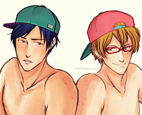 gabbiegallery:  We look ridiculous, Nagisa-kun. Yeah, Reidiculously awesome! Part of my Swimmer Snapback Series / Original Sketch