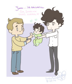 sushizzy:  &ldquo;John… it’s salivating.&rdquo; &ldquo;Oh, Sherlock that’s normal.&rdquo; PARENTLOCK PARENTLOCK PARENTLOCK http://sushizzy.tumblr.com/