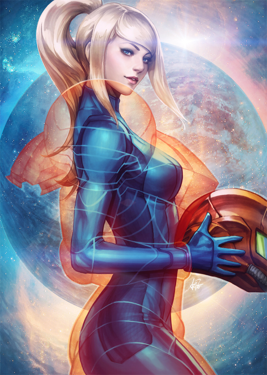 Samus Aran suit up by Artgerm 