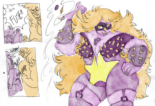 goopy-amethyst:  muura:  heres some SU requests from a while back!please look up Cactus Quartz, jasper and amethyst obviously fuse into that (by bumping their chests together, yes) (ill post all the peridot and jasperidot in a separate post)  *slams the