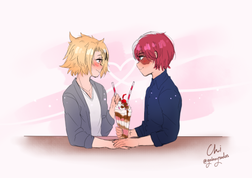 galaxysodas:Drawing for todokami 60min! Prompt: date. I went over by 30min ;v; They’re sharing an ic