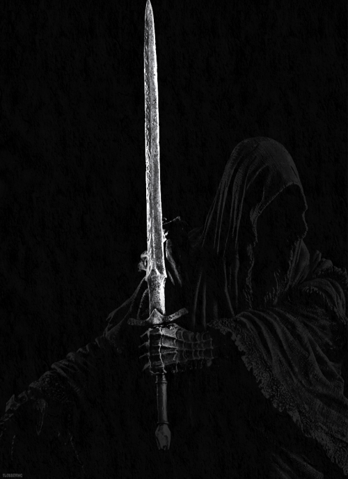 slobbering:“In the dark without moon or stars a drawn blade gleamed, as if a chill light had been un