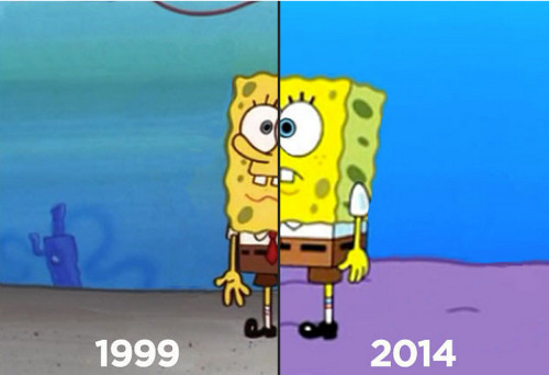 baskintheafterglow:  buzzfeed:  Cartoon characters’ first appearances versus most recent appearances.  Looking at them is like finally getting glasses 