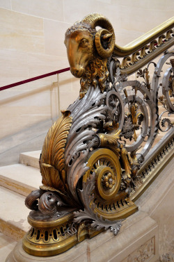 marcelenur:  Architectural Detail : Aries Newel Post. Chateau de Chantilly - Musee Conde Escalier d’Honneur. France. cast iron.