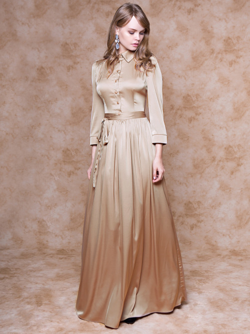 satinwifemelissa: Welcome home dear , how was your day? Shirt-waister maxi-gown - so elegant