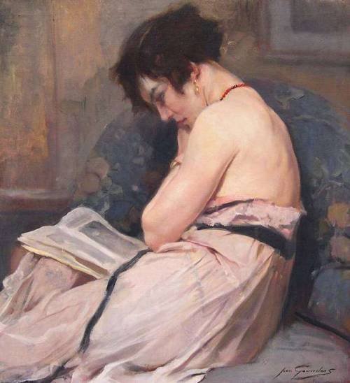amare-habeo:Jean Gouweloos (Belgian, 1868-1943)Reading, N/DOil on canvas, 80 x 75 cm