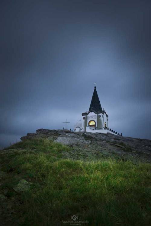 The Serbian-built Orthodox chapel of Saint Peter in the top of Mt Kaimaktsalan, Greece. The peak its