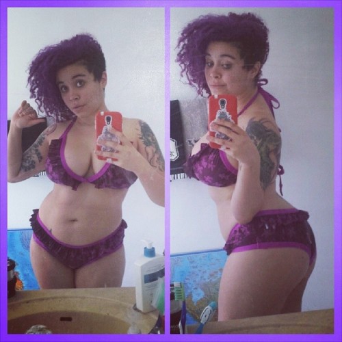 envyuscosplay:  It’s not easy being this #kawaii . I love this ruffled peice by @amyelizabethcouture ♡ #envy #envyus #bikini #purple #tattoos #pinnedmiami #pinup