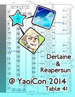 Derlaine and I will be tabling at YaoiCon this month, on September 13 and 14 (Saturday and Sunday only). The con is taking place at Hyatt Regency San Francisco Airport~ Since we&rsquo;re sharing the table, and it&rsquo;s the first time I&rsquo;ve been