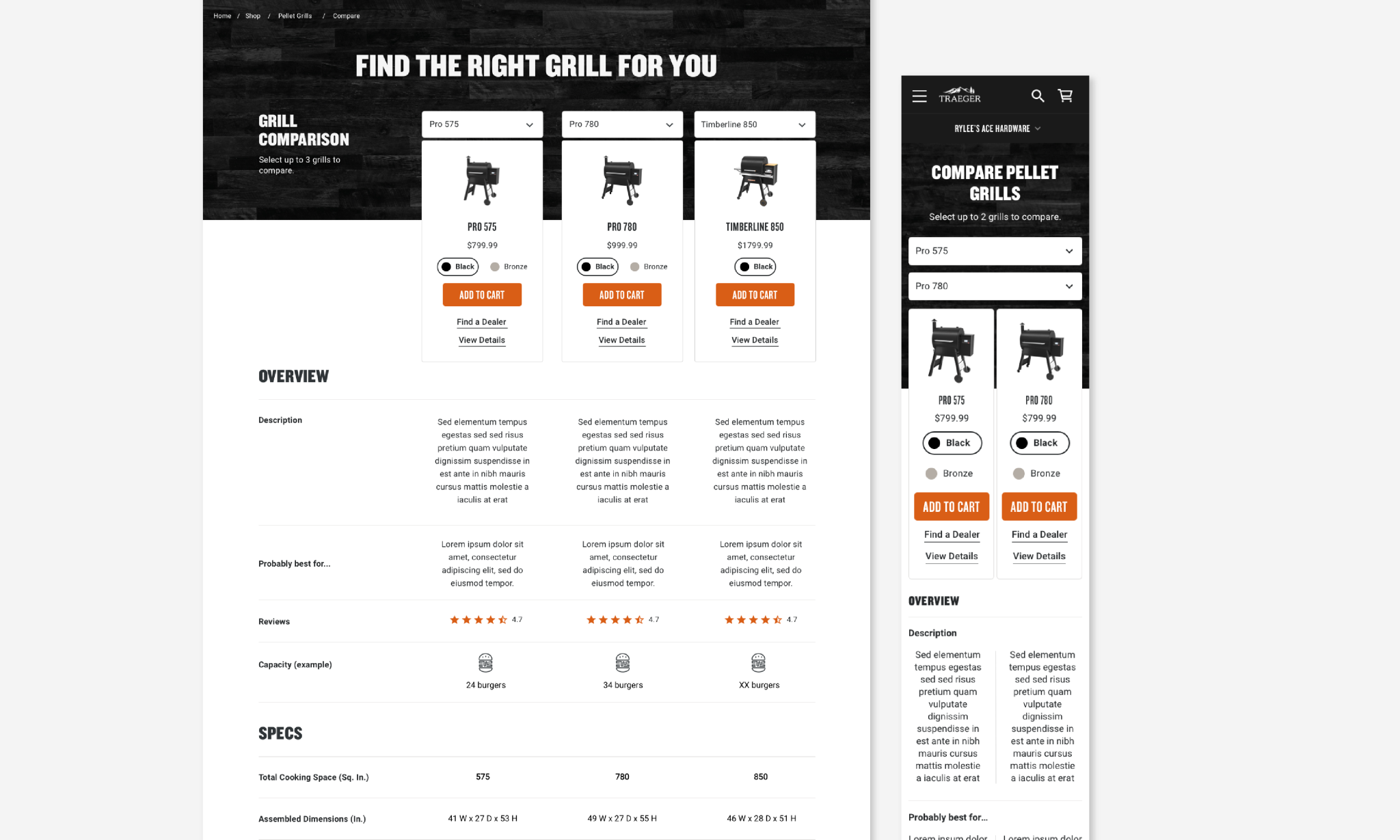 grill comparison design screenshots