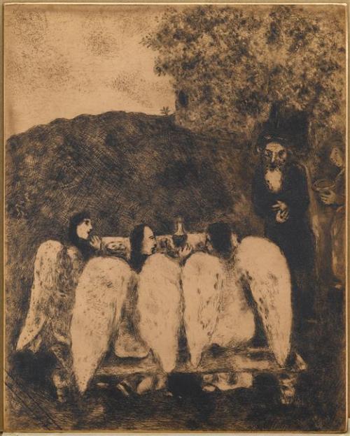 artist-chagall:Three angels visit Abraham (Genesis, XVIII, 1 8), Marc ChagallMedium: etching,paperht