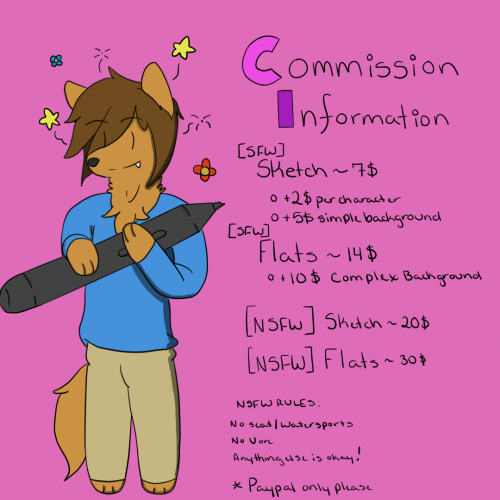 lachan-the-fox:  Commissions are here! >:3  Note that prices are negotiable if I’m up for it! Well for one, [SFW] Sketches are 7$ and [SFW] Flats are พ which are  2$ per character and  5$ for a simple background as well as complex backgrounds