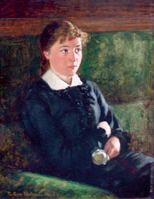 Seated Woman with a Rose  -   Gude Nils  1877Norwegian  1859-1908Oil on board