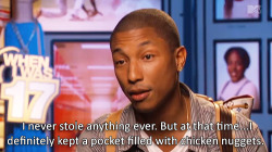 hugmemoar:  lindsaybluth: Pharrell on his time working at McDonald’s  he really looks so sad about it 