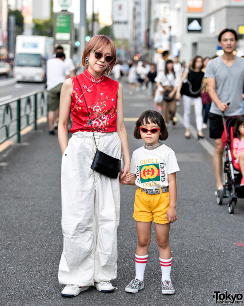 tokyo-fashion:  6-year-old Japanese street style personality Coco Princess on the street in Harajuku with her mom Misato. Coco is wearing vintage items from her parent’s boutique Funktique Tokyo along with Gucci, Ralph Lauren, and Vans slip-on sneakers.