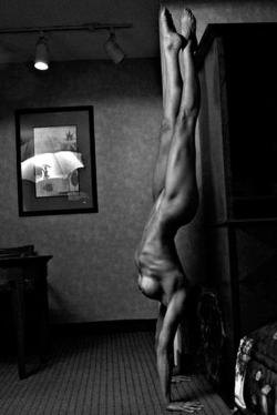 Nude art. Figure Study - Hand Stand at Home.