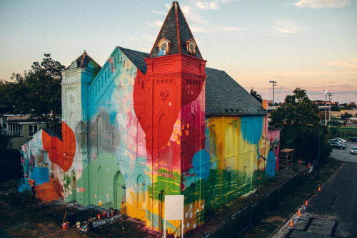 likeafieldmouse:Hense - 700 Delaware (2012) - Mural on abandoned church