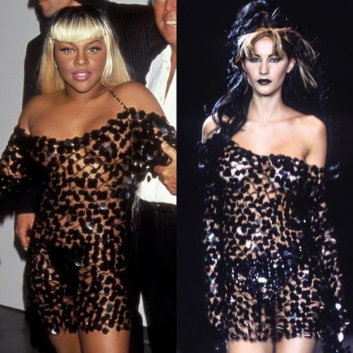 Runway To Reality via LilKimStreetTeam Kim wearing:1. Bestsey Johnson Fall RTW 1998 @ Gypsy Benefit 