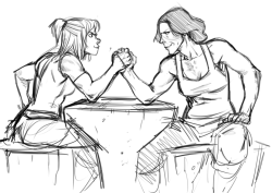 makanidotdot:resulting doodles from last week’s hot discussion over who’d win at arm wrestlingrofl XD