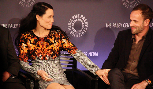 krungy:Lucy Liu and Jonny Lee Miller during the Elementary panel at 2013 PaleyFest on October 5, 201