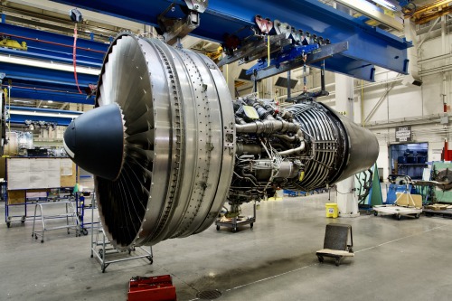 Pratt and Whitney PW4000 engine used on a Boeing 767 aircraft. San Francisco Airport 2022.