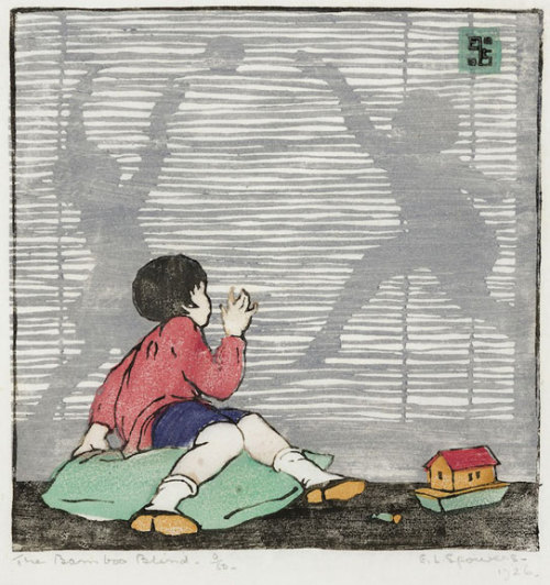 The Bamboo Blind (in Japanese 「簾」（すだれ） SUDARE ), 1928, Ethel Spowers (1890 - 1947)- Colour linocut o