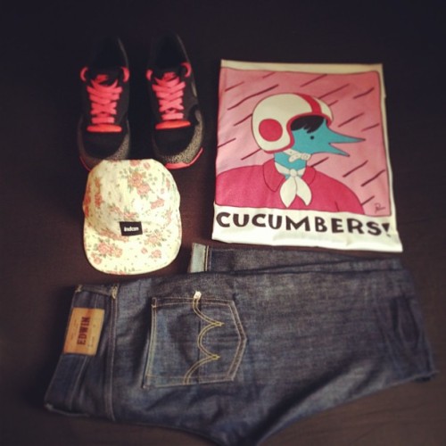 travhiggy:  Outfit. Nike air safari, rockwell by parra ‘cucumbers’, Indcsn floral cord 5 panel, Edwin ED-55