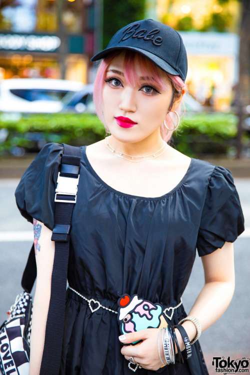 Lisa13 - guitarist of the Japanese rock band Moth in Lilac - on the street in Harajuku wearing an Ea