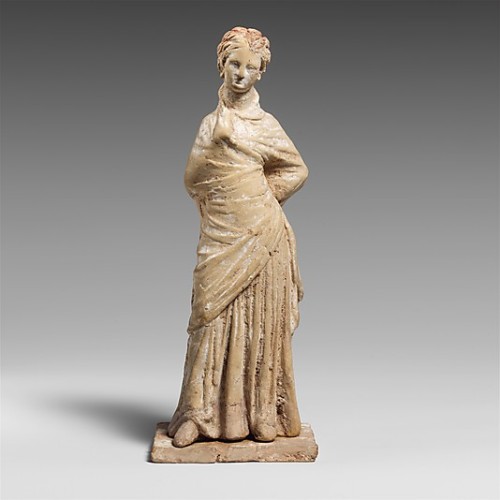 Terracotta statuette of a draped woman from Boeotia,Ancient Greece, mid 3rd century B.C.